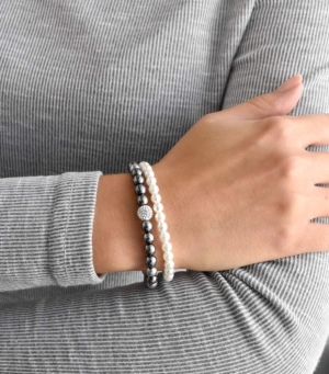 Perlový náramok biela šedá s Preciosa kryštálmi 33106.3