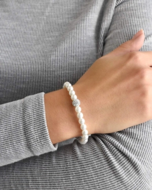 Perlový náramok biely s Preciosa kryštálmi 33115.1