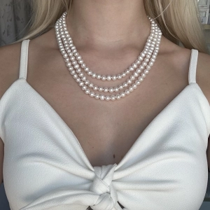 Perlový náhrdelník trojradový z pravých riečnych perál biely 22035.1