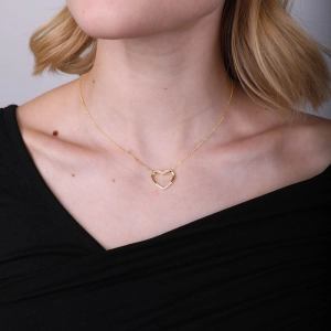 Pozlátený náhrdelník srdca s bielymi zirkónmi 12010.1