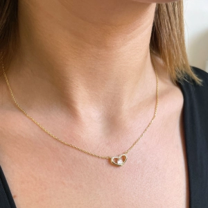 Pozlátený strieborný náhrdelník so zirkónom biele srdce 12008.1