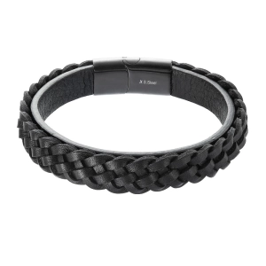 Náramok pánsky z recykl.kože zapletený vrkoč 43026.3 čierny
