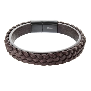 Náramok pánsky z recykl.kože zapletený vrkoč 43026.3 hnedý