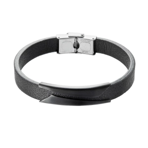 Náramok pánsky čierna koženka s oceľovou ozdobou 43031.3 čierny