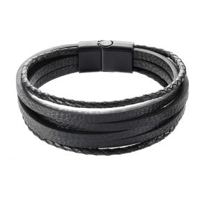 Náramok pánsky s koženkovými pásikmi 43037.3 čierny