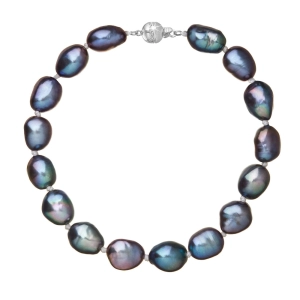 Perlový náramok z riečnych perál so zapínaním z bieleho 14 karátového zlata 823011.3/9266B peacock