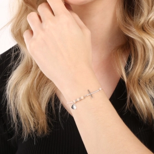 Kabbalah náramok so strieborným krížom a srdiečkom 13052.3 lt.orange