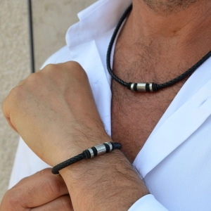 Náhrdelník pánsky z rec.kože s ozdobou 42010.3 čierny