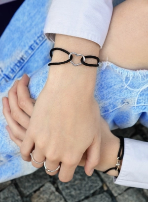 Kabbalah náramok so strieborným srdcom 13093.3 black