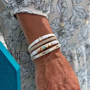 Náramok bielobéžový textilný široký 53010.1 white