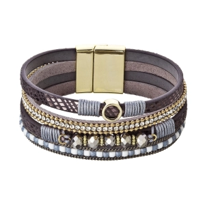 Náramok hnedosivý textilný široký 53010.3 grey