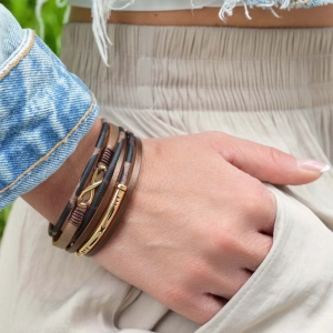 Náramok textilný široký s ozdobou infinity 53011.3 brown