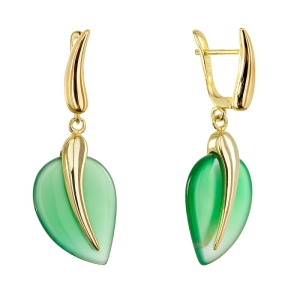 Pozlátené náušnice lístky so zeleným achátom 11744.3