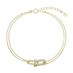 Pozlátený strieborný náramok s elegantným uzlom a zirkónmi 13085.1