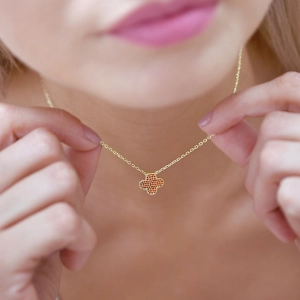 Pozlátený náhrdelník štvorlístok 12182.3 oranžový