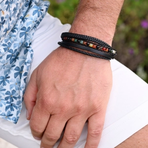 Kožený pánsky náramok s farebnými korálkami 43087.3