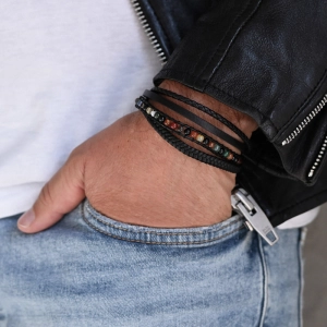 Kožený pánsky náramok s farebnými korálkami 43087.3 21 cm