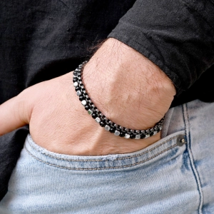 Oceľový náramok s achátom 43085.3 čierny