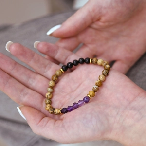 Oceľový náramok s minerálnymi kameňmi achát, jaspis, ametyst 43080.3