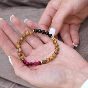 Oceľový náramok s minerálnymi kameňmi achát, jaspis, sp. koral 43080.3