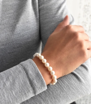 Perlový náramok z pravých riečnych perál biely 23007.1