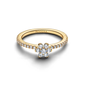 Pandora Prsteň s kvetinovým vzorom, pozlátený 14k zlatom a čírym kubickým zirkónom