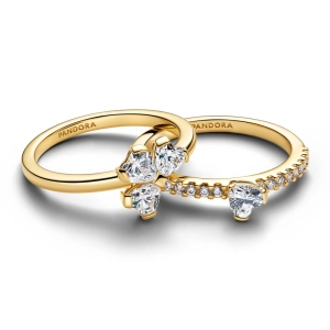 Pandora zlatý deliteľný prsteň Clover s čírym kubickým zirkónom