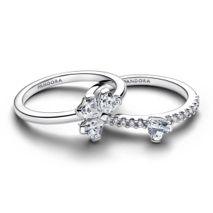 Pandora strieborný prsteň Clover s čírym kubickým zirkónom, deliteľnou konštrukciou