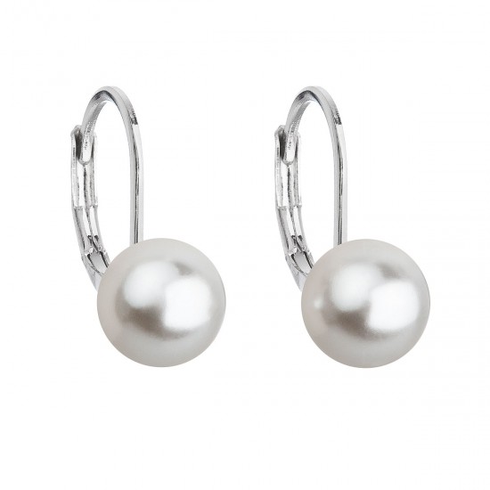Náušnice bižutéria so Swarovski perlou biele okrúhle 71068.1