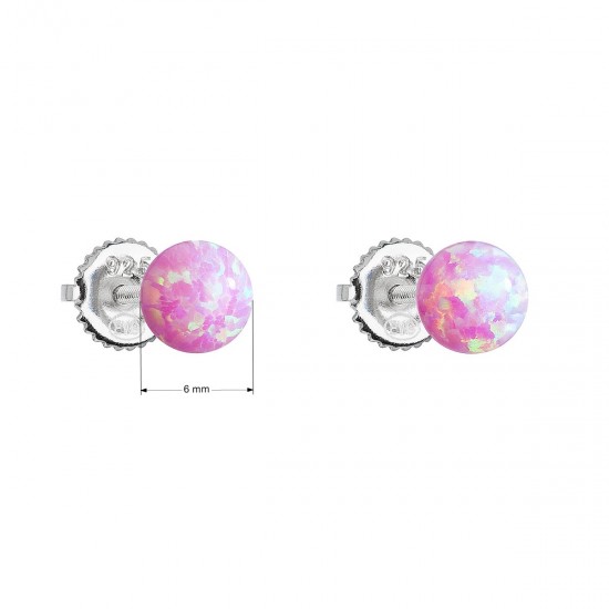 Strieborné náušnice kôstky so syntetickým opálom ružové okrúhle 11246.3