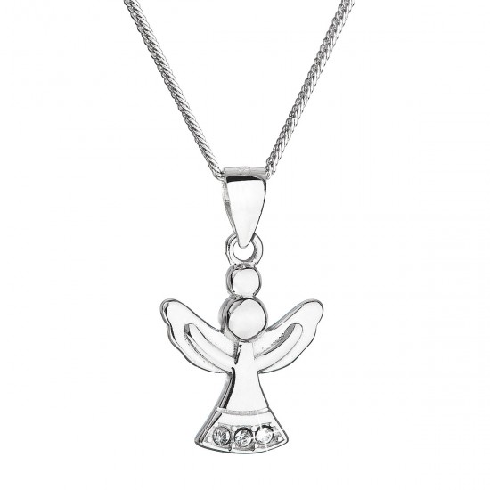 Strieborný náhrdelník anjel so Swarovski kryštálmi biely 32078.1