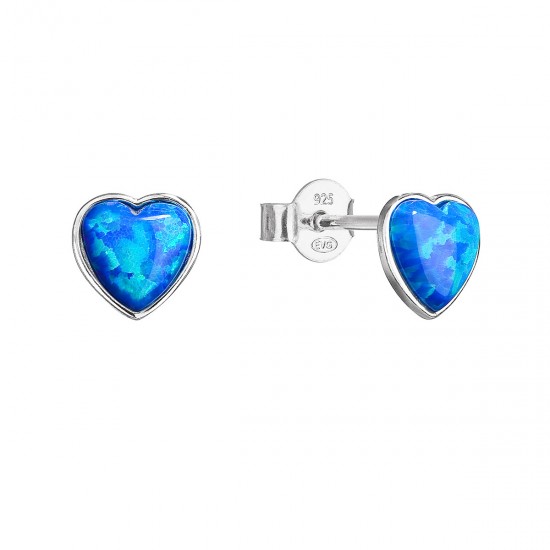 Strieborné náušnice kôstky so syntetickým opálom modré srdce 11337.3