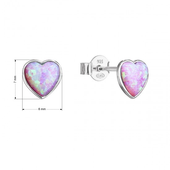 Strieborné náušnice kôstky so syntetickým opálom ružové srdce 11337.3