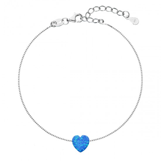 Strieborný náramok so syntetickým opálom modré srdce 13018.3