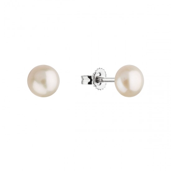 Strieborné náušnice kôstky s bielou riečnou perlou 21063.1