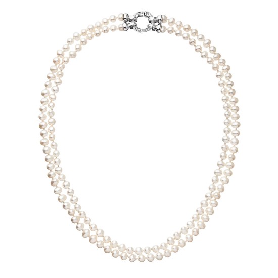 Perlový náhrdelník dvojradový z pravých riečnych perál biely 22036.1