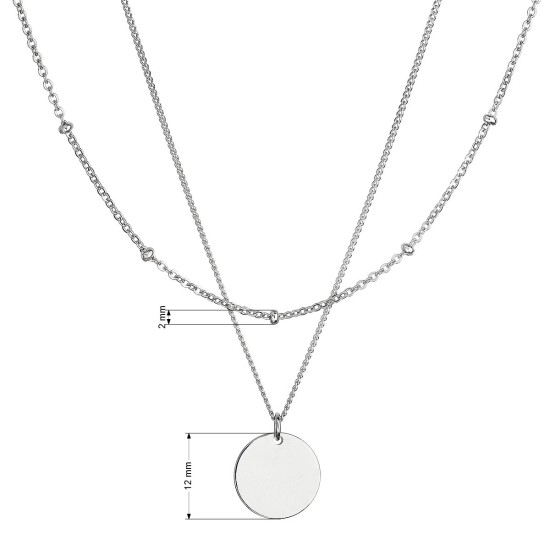 Strieborný náhrdelník dvojradový s placičkou a retiazkou s guličkami 62002