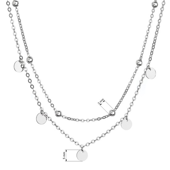 Strieborný náhrdelník dvojradový malé placky a guličky 62007