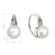 Strieborné náušnice visiace s bielou riečnou perlou a multi zirkónmi 21070.3 multi