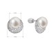 Strieborné náušnice kôstky polmesiac s riečnou perlou a zirkónmi biele 21099.1B