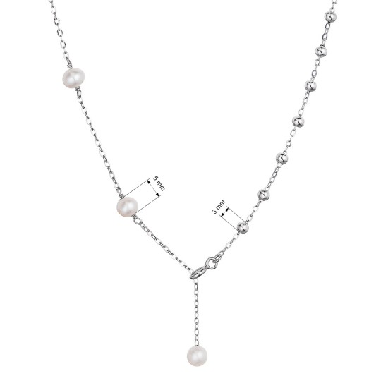Strieborný náhrdelník s tromi riečnymi perlami na retiazke a striebornými guličkami 22042.1