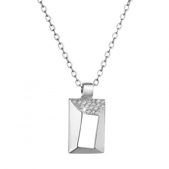 Strieborný náhrdelník obdĺžnik so zirkónikmi biely 12055.1 crystal