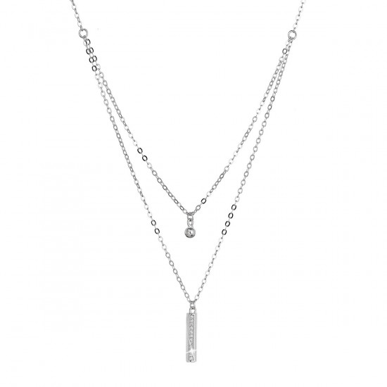 Strieborný náhrdelník gulička a úzky obdĺžnik so zirkónmi biely 12057.1. crystal