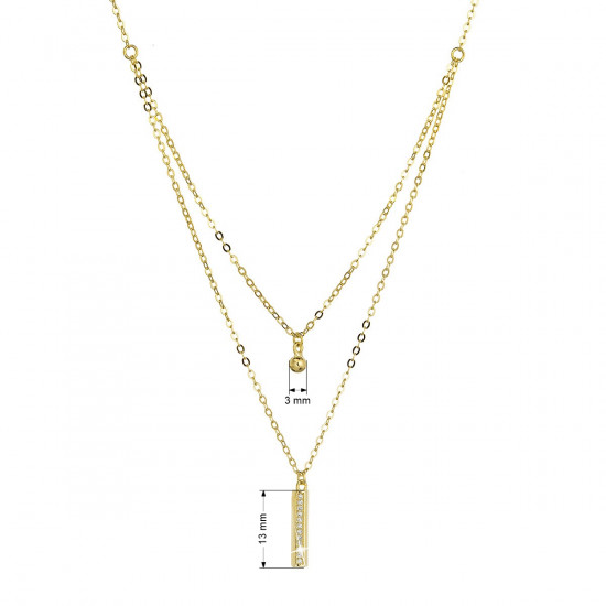 Pozlátený strieborný náhrdelník gulička a úzky obdĺžnik so zirkónmi biely 12057.1. crystal Au plating