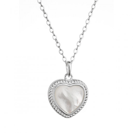 Strieborný náhrdelník srdca s perleťovým zirkónom 12058.1