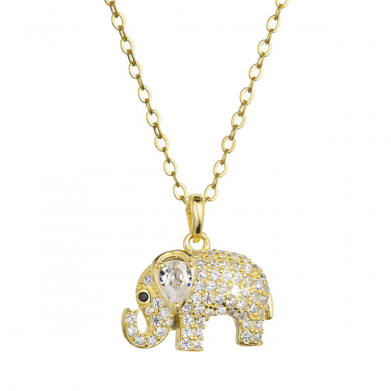 Pozlátený strieborný náhrdelník slon s bielymi zirkónmi 12060.1 Au plating