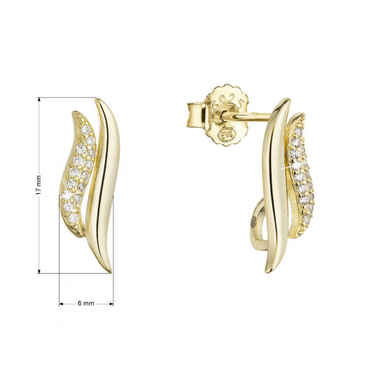 Pozlátené strieborné náušnice kôstky s bielymi zirkónmi 11446.1