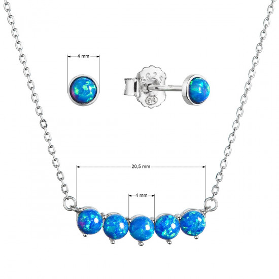 Súprava šperkov so syntetickými opálmi modre okrúhle 19035.3 blue