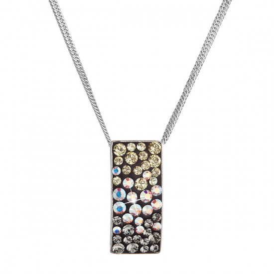 Strieborný náhrdelník so Swarovski kryštálmi mix farieb mesačný obdĺžnik 32074.3 moonlight