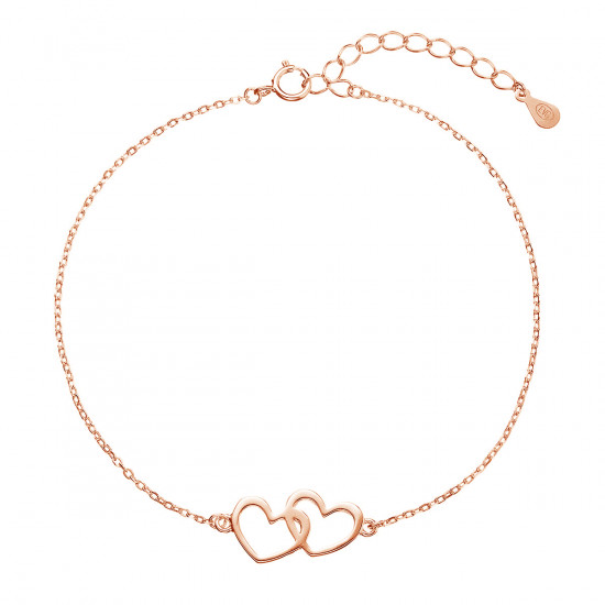 Pozlátený strieborný ROSE náramok dve srdiečka 63009 rose Pozlátený strieborný ROSE náramok dve srdiečka 63009 rose
